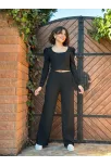 Fitilli Prenses Kol Alt Üst Takım Siyah