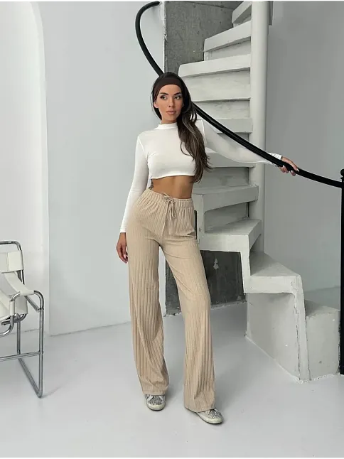 Fitilli Şardonlu Pantolon Bej A4058