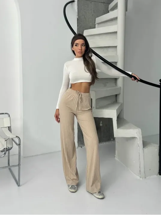 Fitilli Şardonlu Pantolon Bej A4058