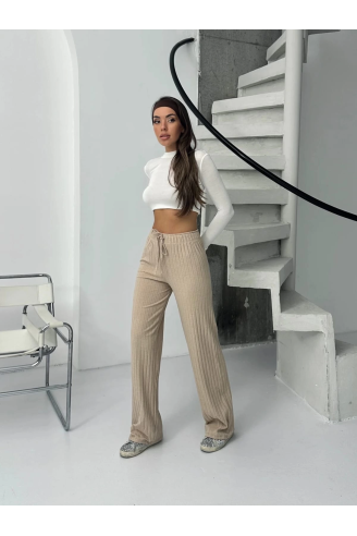Fitilli şardonlu pantolon bej a4058