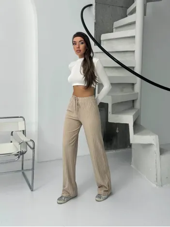 Fitilli Şardonlu Pantolon Bej A4058