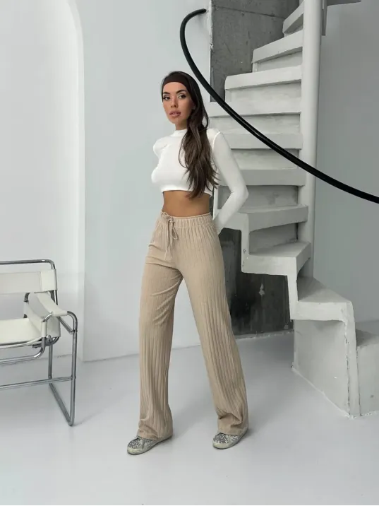 Fitilli Şardonlu Pantolon Bej A4058