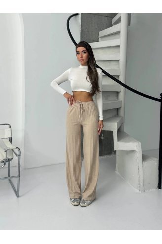 Fitilli şardonlu pantolon bej a4058