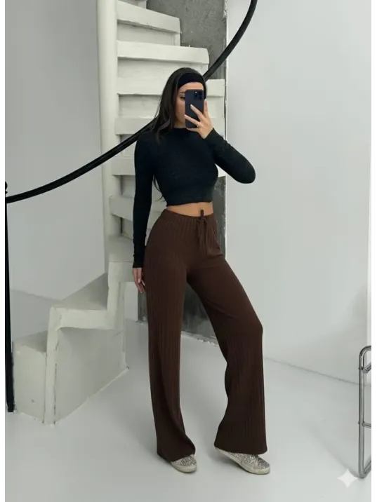 Fitilli Şardonlu Pantolon Kahve A4058