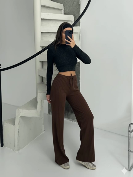 Fitilli şardonlu pantolon kahve a4058 Fitilli şardonlu pantolon kahve a4058