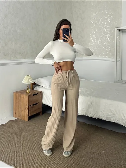 Fitilli Şardonlu Pantolon Bej A4058