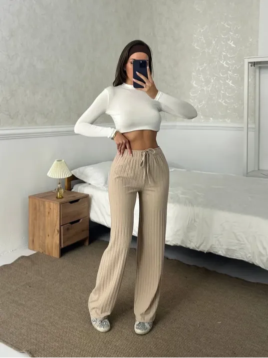 Fitilli Şardonlu Pantolon Bej A4058