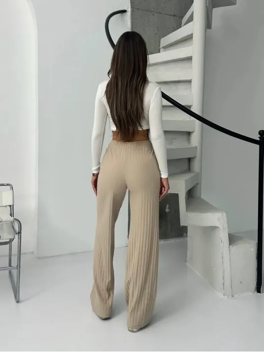 Fitilli Şardonlu Pantolon Bej A4058