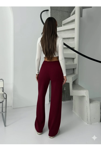 Fitilli şardonlu pantolon bordo a4058