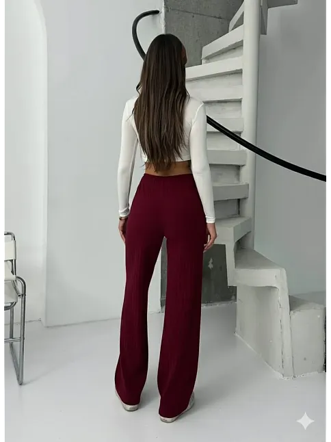 Fitilli Şardonlu Pantolon Bordo A4058