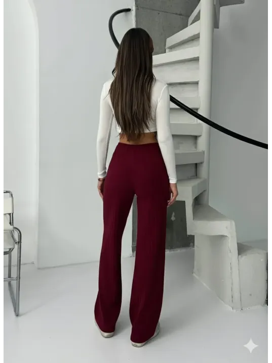 Fitilli Şardonlu Pantolon Bordo A4058