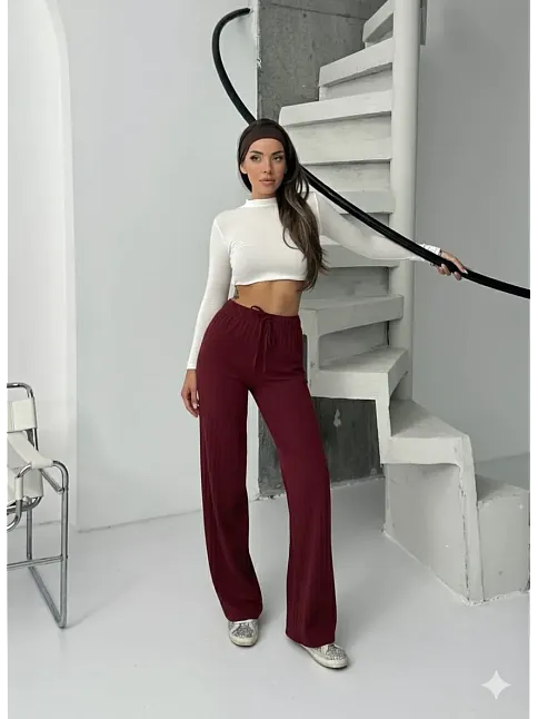 Fitilli Şardonlu Pantolon Bordo A4058