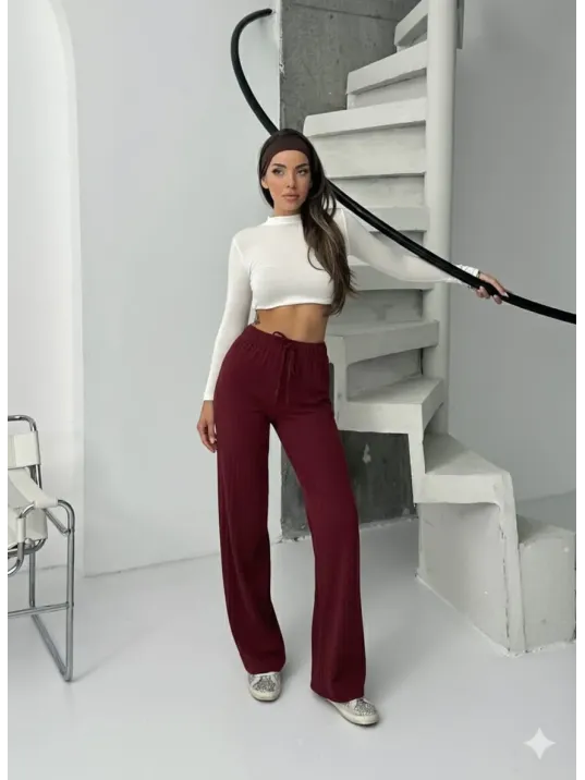 Fitilli Şardonlu Pantolon Bordo A4058