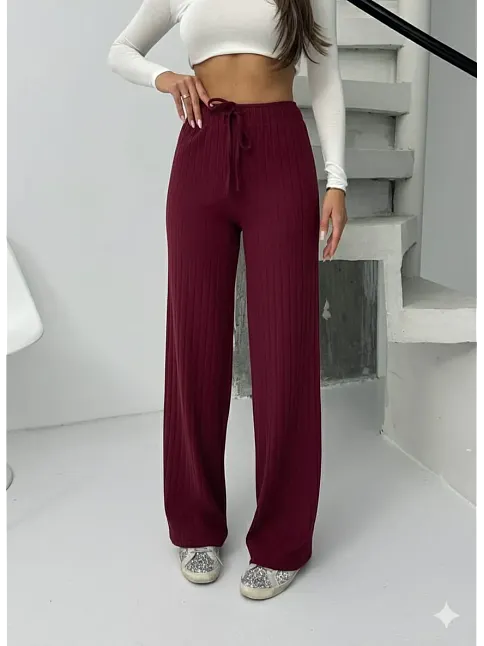 Fitilli Şardonlu Pantolon Bordo A4058