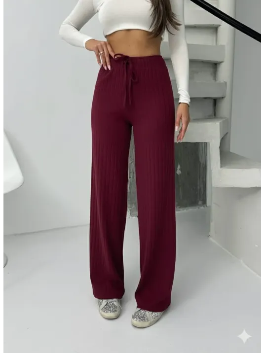 Fitilli Şardonlu Pantolon Bordo A4058