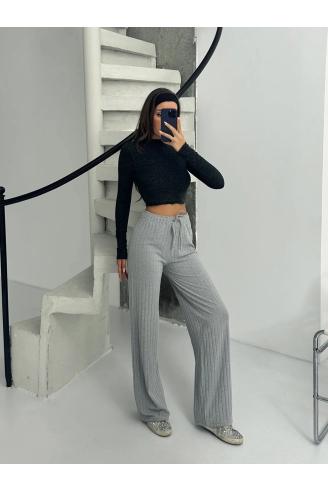 Fitilli şardonlu pantolon gri a4058