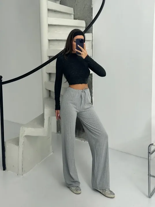 Fitilli Şardonlu Pantolon Gri A4058 Fitilli Şardonlu Pantolon Gri A4058