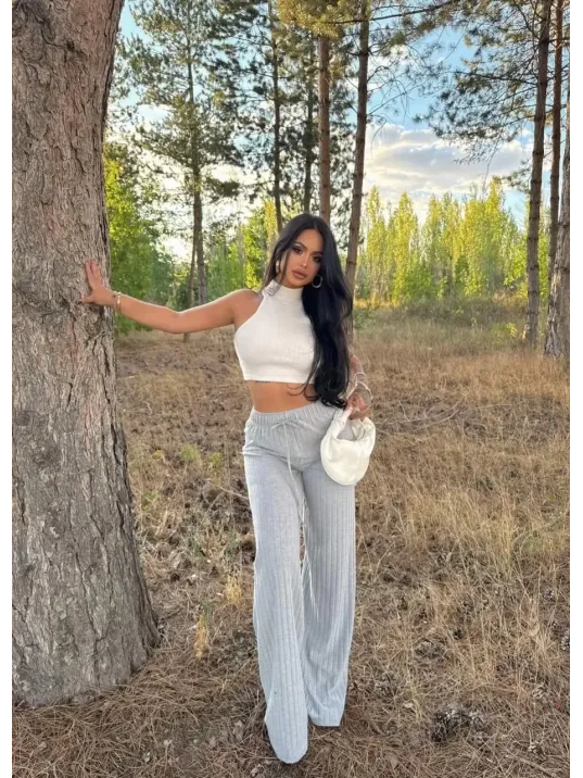 Fitilli Şardonlu Pantolon Gri A4058 Fitilli Şardonlu Pantolon Gri A4058