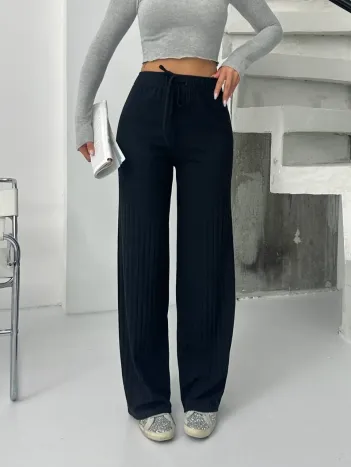 Fitilli Şardonlu Pantolon Siyah A4058