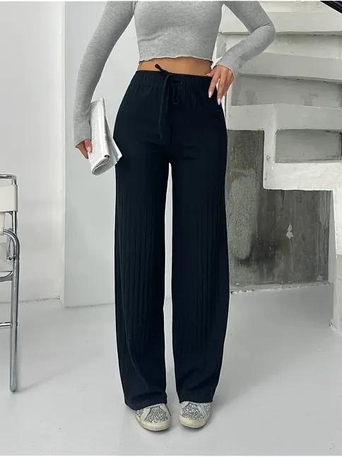 Fitilli Şardonlu Pantolon Siyah A4058