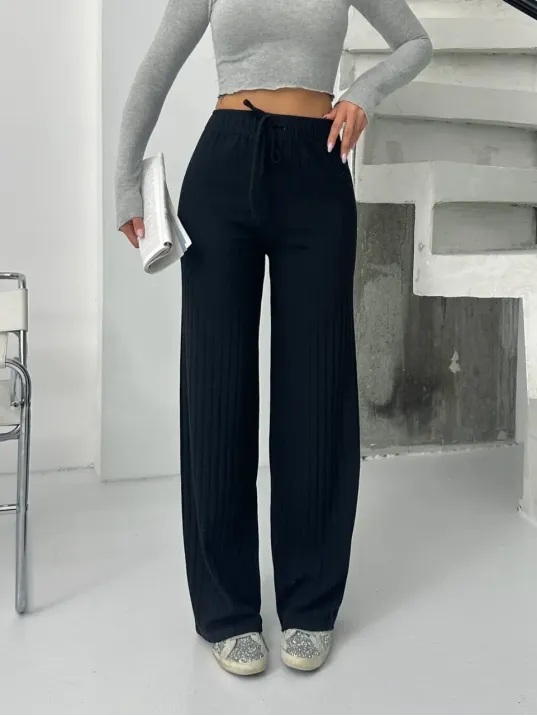 Fitilli Şardonlu Pantolon Siyah A4058