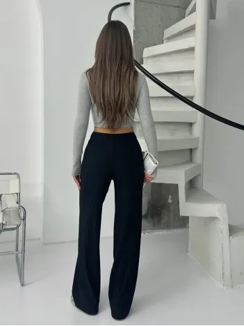 Fitilli Şardonlu Pantolon Siyah A4058