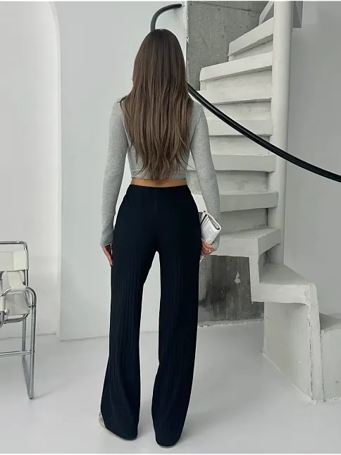 Fitilli Şardonlu Pantolon Siyah A4058