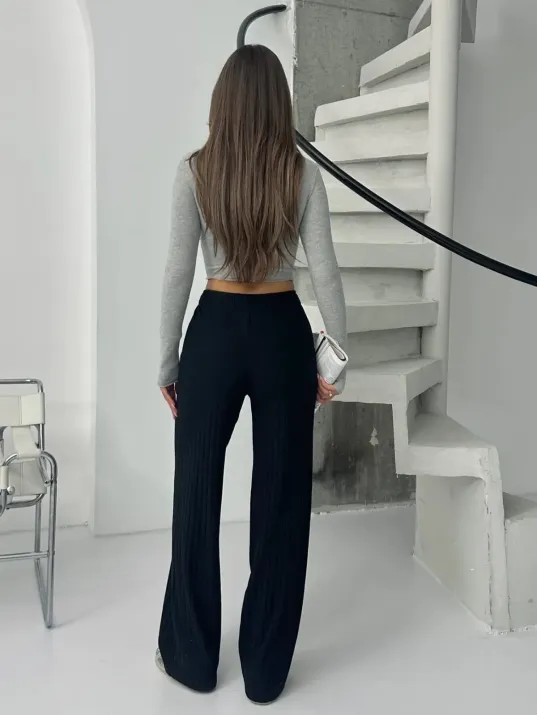 Fitilli Şardonlu Pantolon Siyah A4058