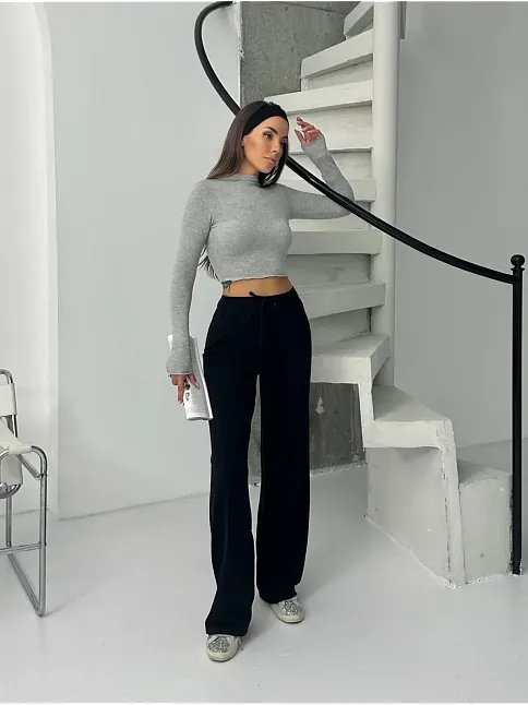 Fitilli Şardonlu Pantolon Siyah A4058