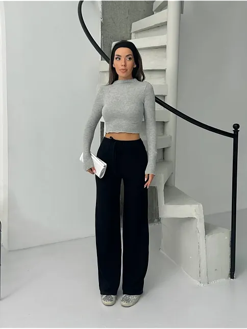 Fitilli Şardonlu Pantolon Siyah A4058