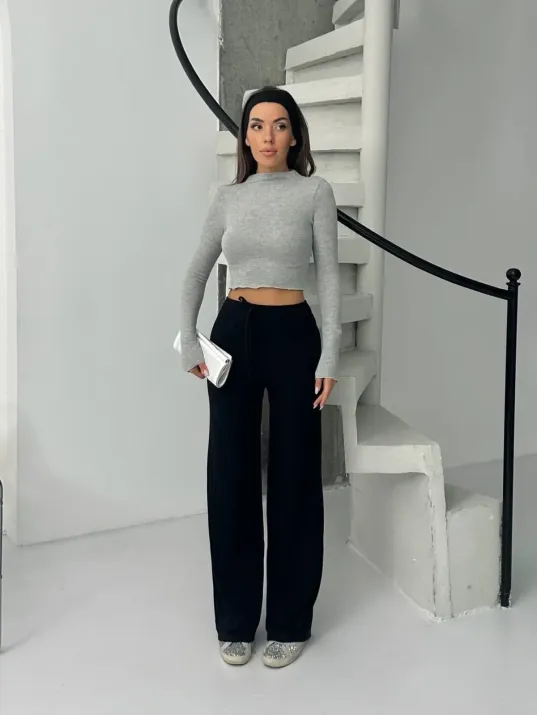 Fitilli Şardonlu Pantolon Siyah A4058