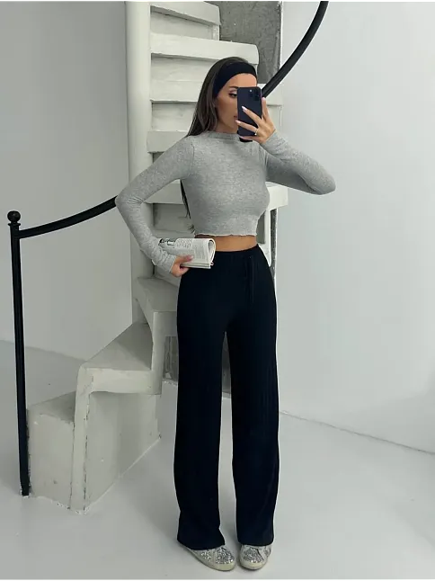 Fitilli Şardonlu Pantolon Siyah A4058