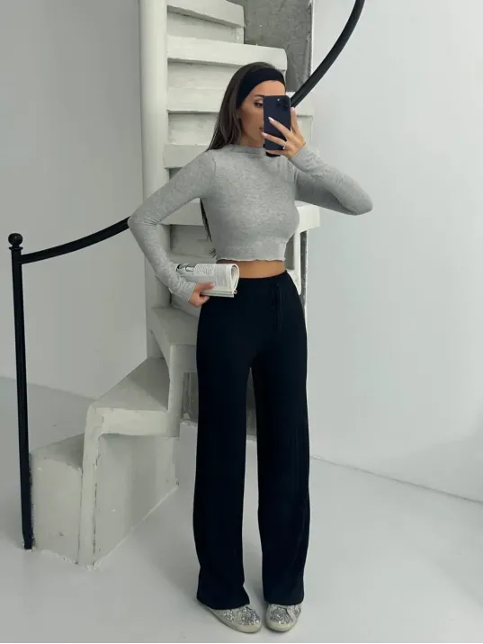 Fitilli Şardonlu Pantolon Siyah A4058