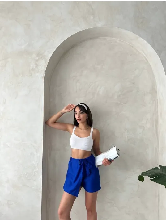 Fiyonklu Şort Etek Saks S255021