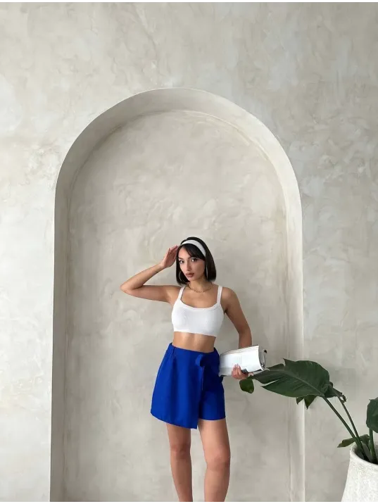 Fiyonklu Şort Etek Saks S255021