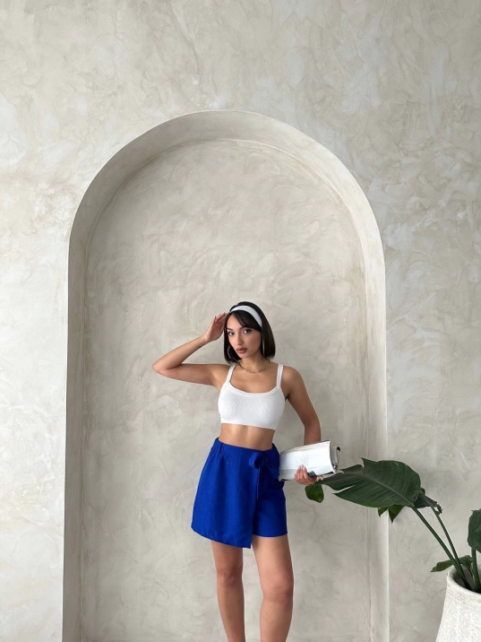 Fiyonklu şort etek saks s255021 Fiyonklu şort etek saks s255021