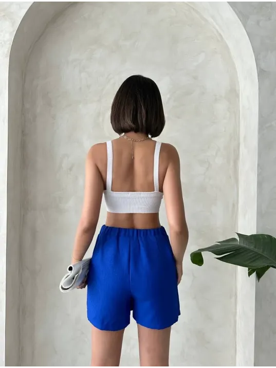 Fiyonklu Şort Etek Saks S255021