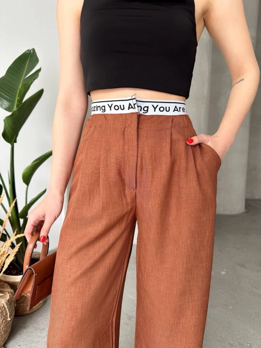 Flamlı kahve pantolon Flamlı kahve pantolon
