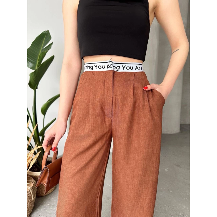 Flamlı kahve pantolon Flamlı kahve pantolon