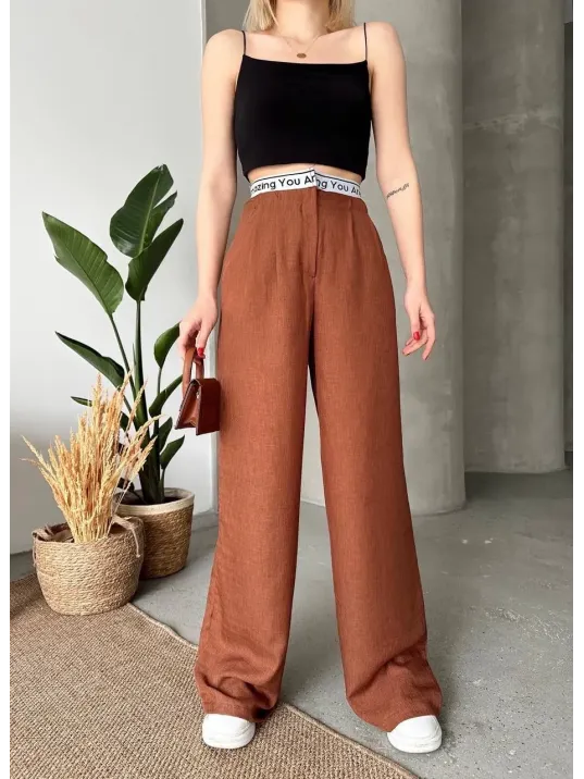 Flamlı Kahve Pantolon