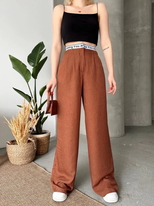 Flamlı kahve pantolon Flamlı kahve pantolon