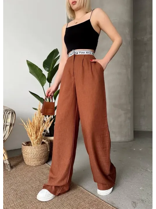 Flamlı Kahve Pantolon