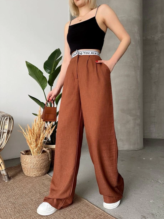 Flamlı kahve pantolon Flamlı kahve pantolon