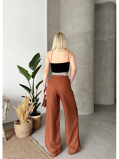 Flamlı Kahve Pantolon