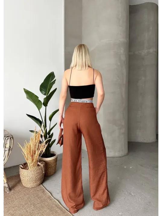 Flamlı Kahve Pantolon