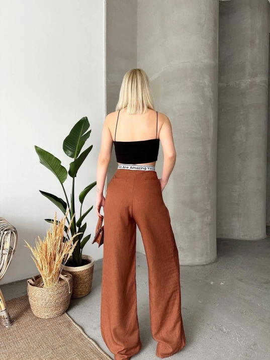 Flamlı kahve pantolon Flamlı kahve pantolon