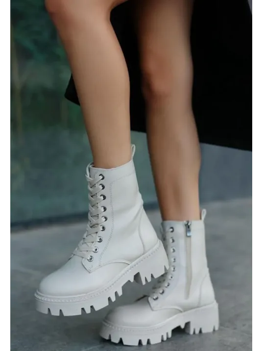 Flona Bej Cilt Bağcıklı Bot Flona Bej Cilt Bağcıklı Bot