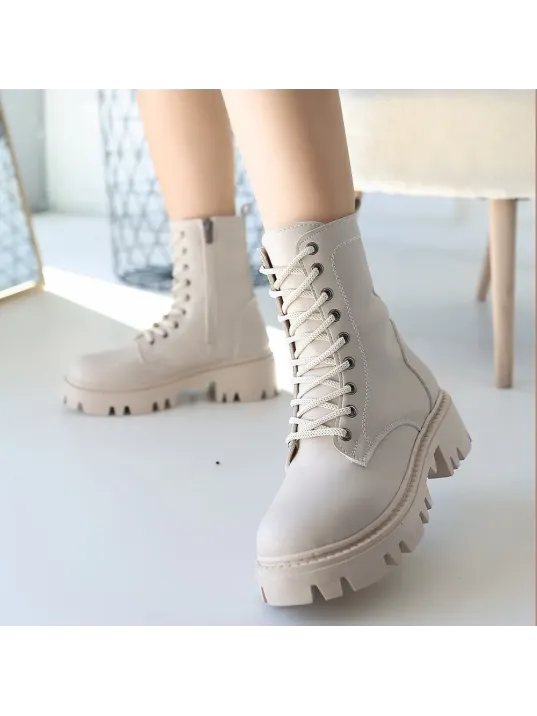 Flona Bej Cilt Bağcıklı Bot Flona Bej Cilt Bağcıklı Bot