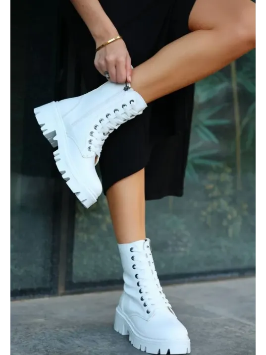 Flona Beyaz Cilt Bağcıklı Bot Flona Beyaz Cilt Bağcıklı Bot