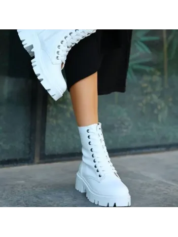 Flona Beyaz Cilt Bağcıklı Bot Flona Beyaz Cilt Bağcıklı Bot